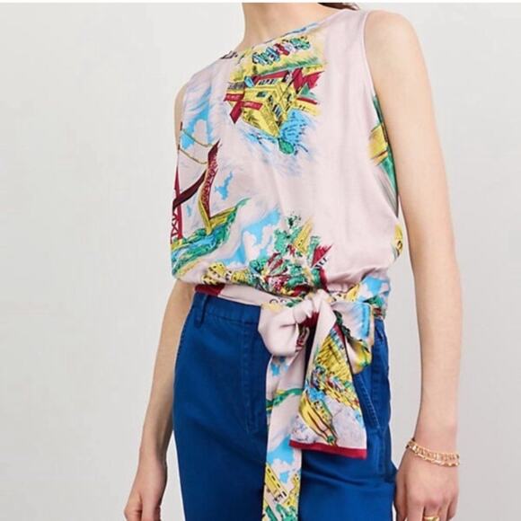 Anthropologie Tiny | Postcard Wrap Tie Tank Top Golden Gate Bridge Pink Small - Picture 1 of 9